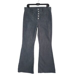 American Eagle Super Hi Rise Flare Corduroy Pants Gray Stretch Button Fly 12